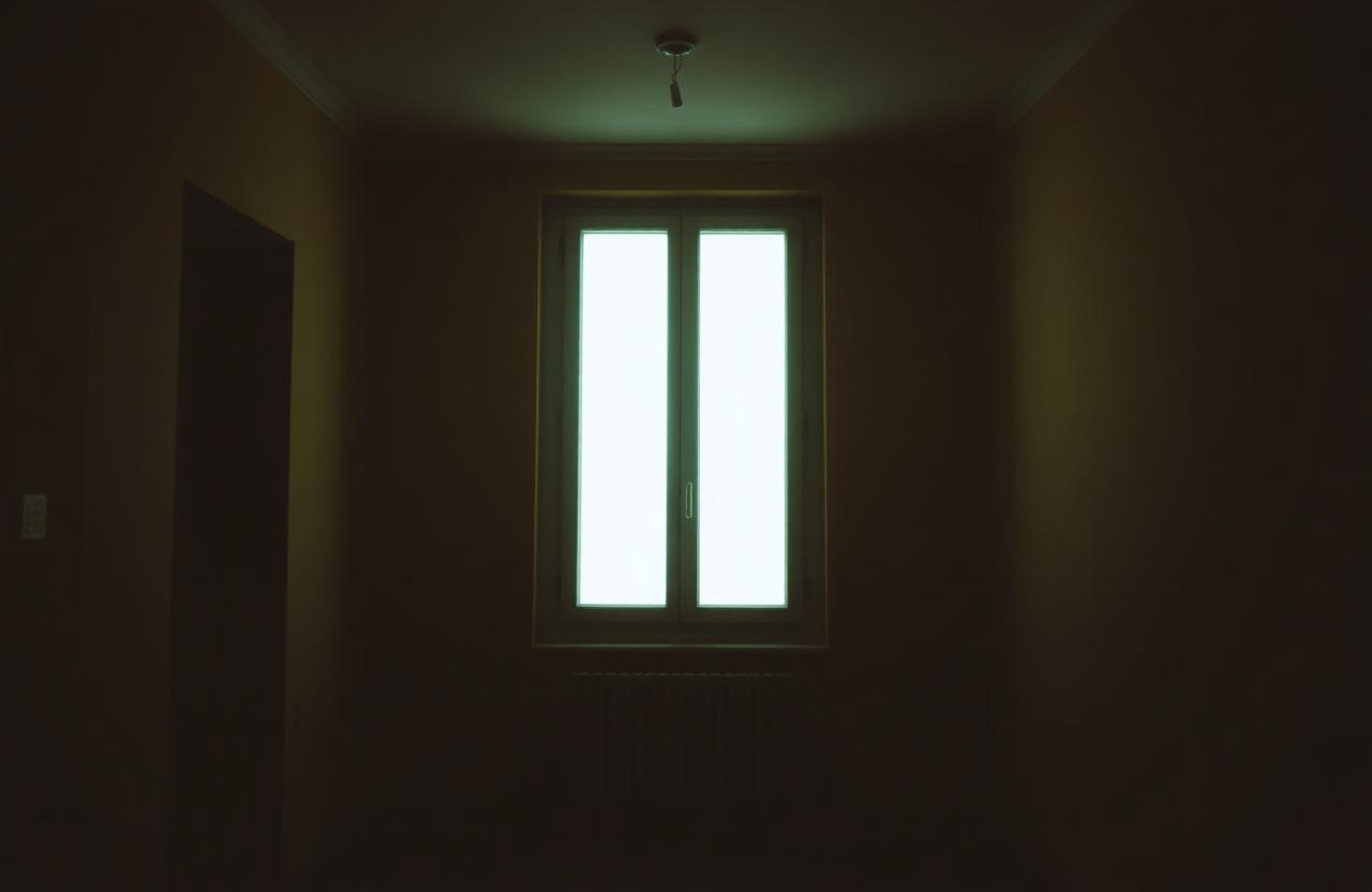 Foto di salotto con smartphone: finestra bruciata e interno scuro